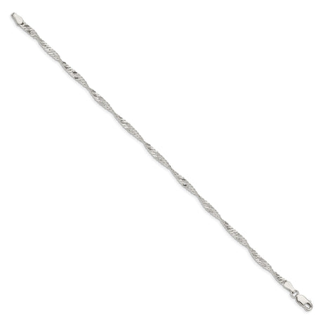 925 White Gold 3 mm Singapore Chain Bracelet, Polished