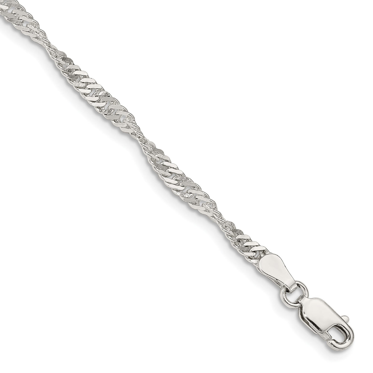 925 White Gold 3 mm Singapore Chain Bracelet, Polished shown for scale