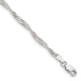 925 White Gold 3 mm Singapore Chain Bracelet, Polished shown for scale