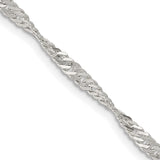 925 White Gold 3 mm Singapore Chain Necklace, Polished detail view