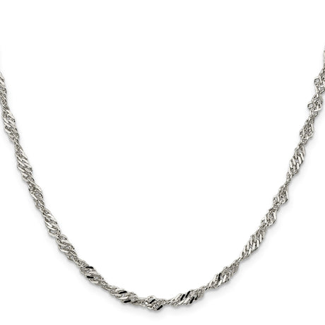 925 White Gold 3.5 mm Singapore Chain Necklace, Polished