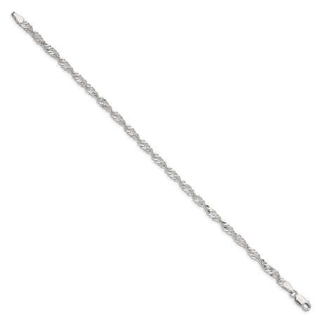 925 White Gold 3.5 mm Singapore Chain Bracelet, Polished