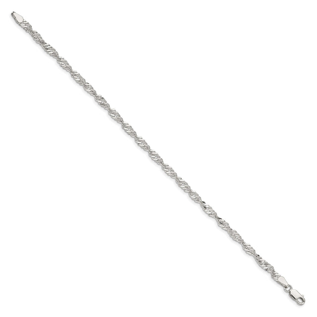 925 White Gold 3.5 mm Singapore Chain Bracelet, Polished