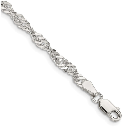 925 White Gold 3.5 mm Singapore Chain Bracelet, Polished shown for scale