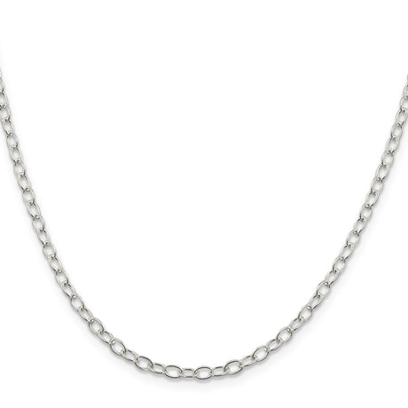 925 White Gold 3.4 mm Polished Chain Necklace, Solid