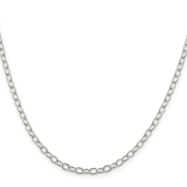 925 White Gold 3.4 mm Polished Chain Necklace, Solid