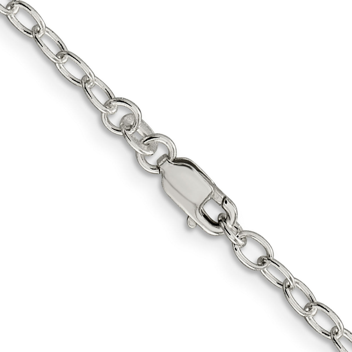 925 White Gold 3.4 mm Polished Chain Necklace, Solid alternate angle