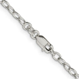 925 White Gold 3.4 mm Polished Chain Necklace, Solid alternate angle