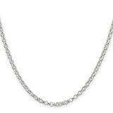 925 White Gold 3.5 mm Polished Chain Necklace, Solid