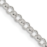 925 White Gold 3.5 mm Polished Chain Necklace, Solid detail view