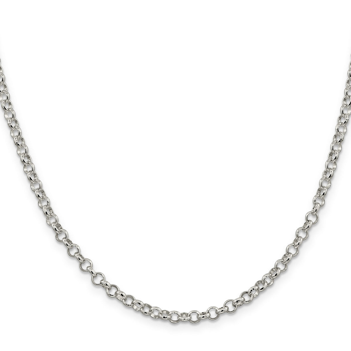 925 White Gold 4 mm Polished Chain Necklace, Solid