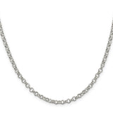 925 White Gold 4 mm Polished Chain Necklace, Solid