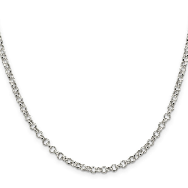925 White Gold 4 mm Polished Chain Necklace, Solid