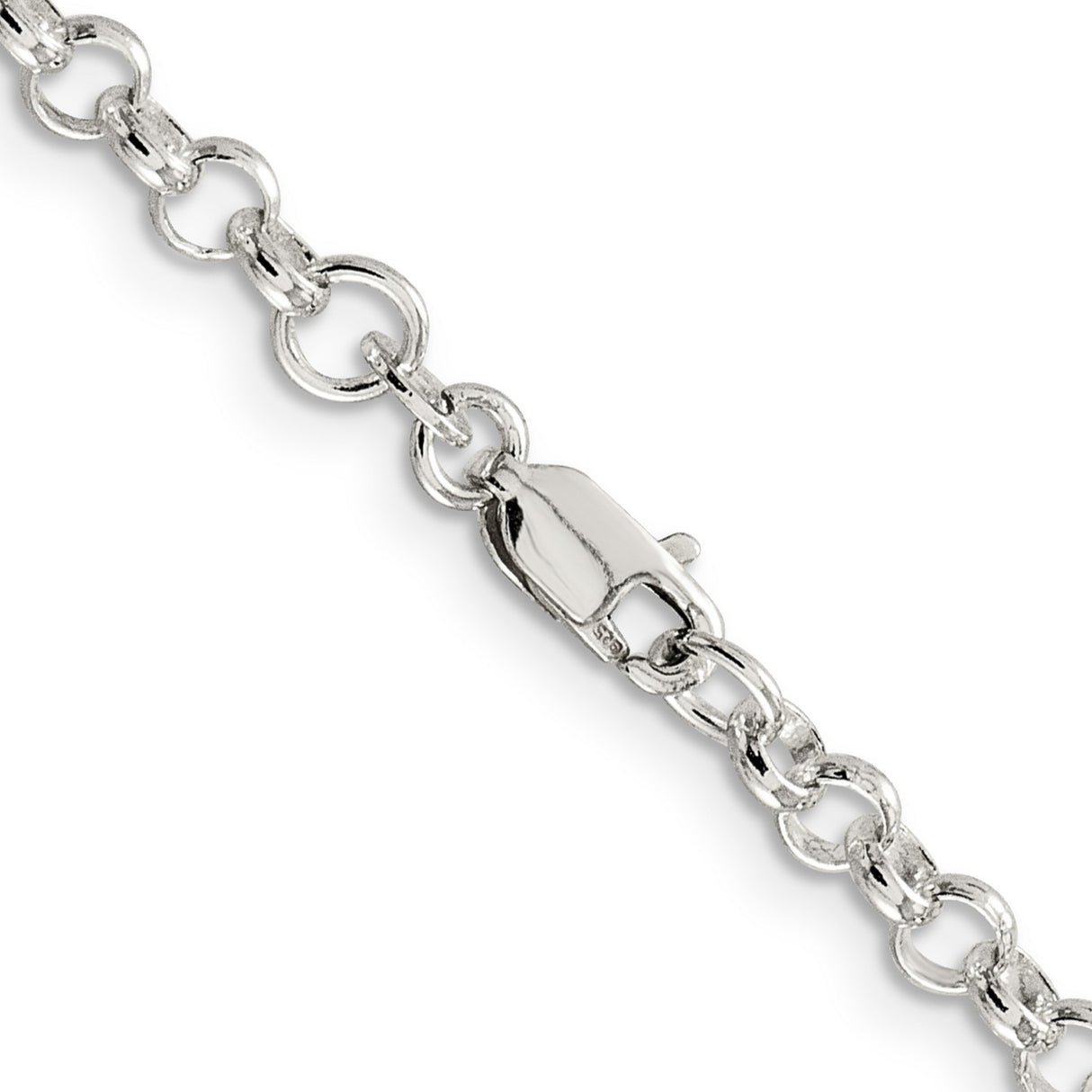 925 White Gold 4 mm Polished Chain Necklace, Solid alternate angle