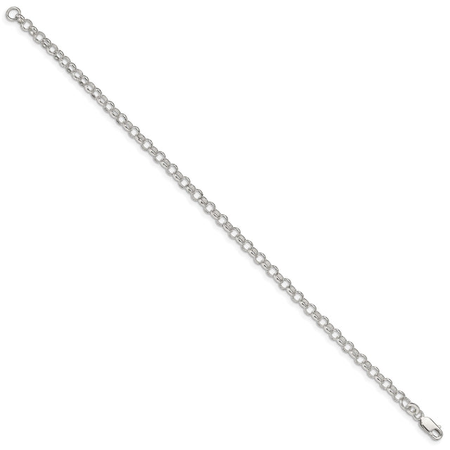 925 White Gold 4 mm Polished Chain Bracelet, Solid
