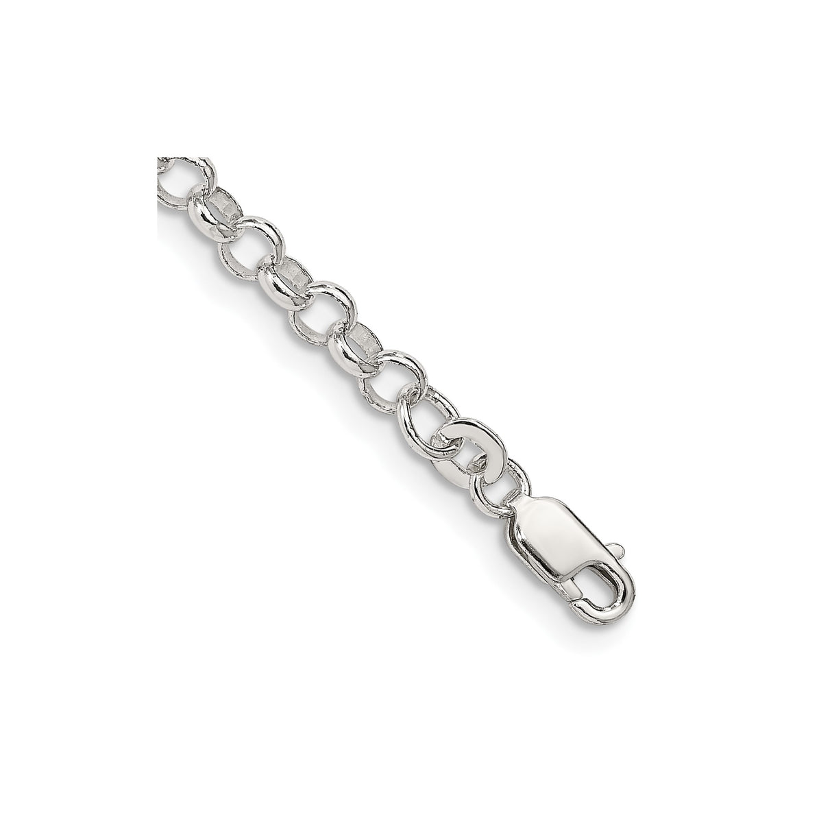 925 White Gold 4 mm Polished Chain Bracelet, Solid shown for scale