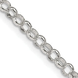 925 White Gold 4 mm Polished Chain Necklace, Solid detail view