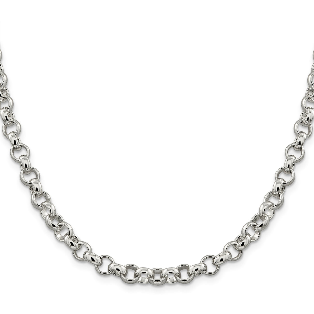 925 White Gold 6.75 mm Polished Chain Necklace, Solid