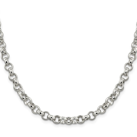 925 White Gold 6.75 mm Polished Chain Necklace, Solid