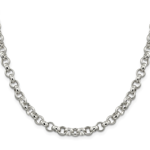925 White Gold 6.75 mm Polished Chain Necklace, Solid