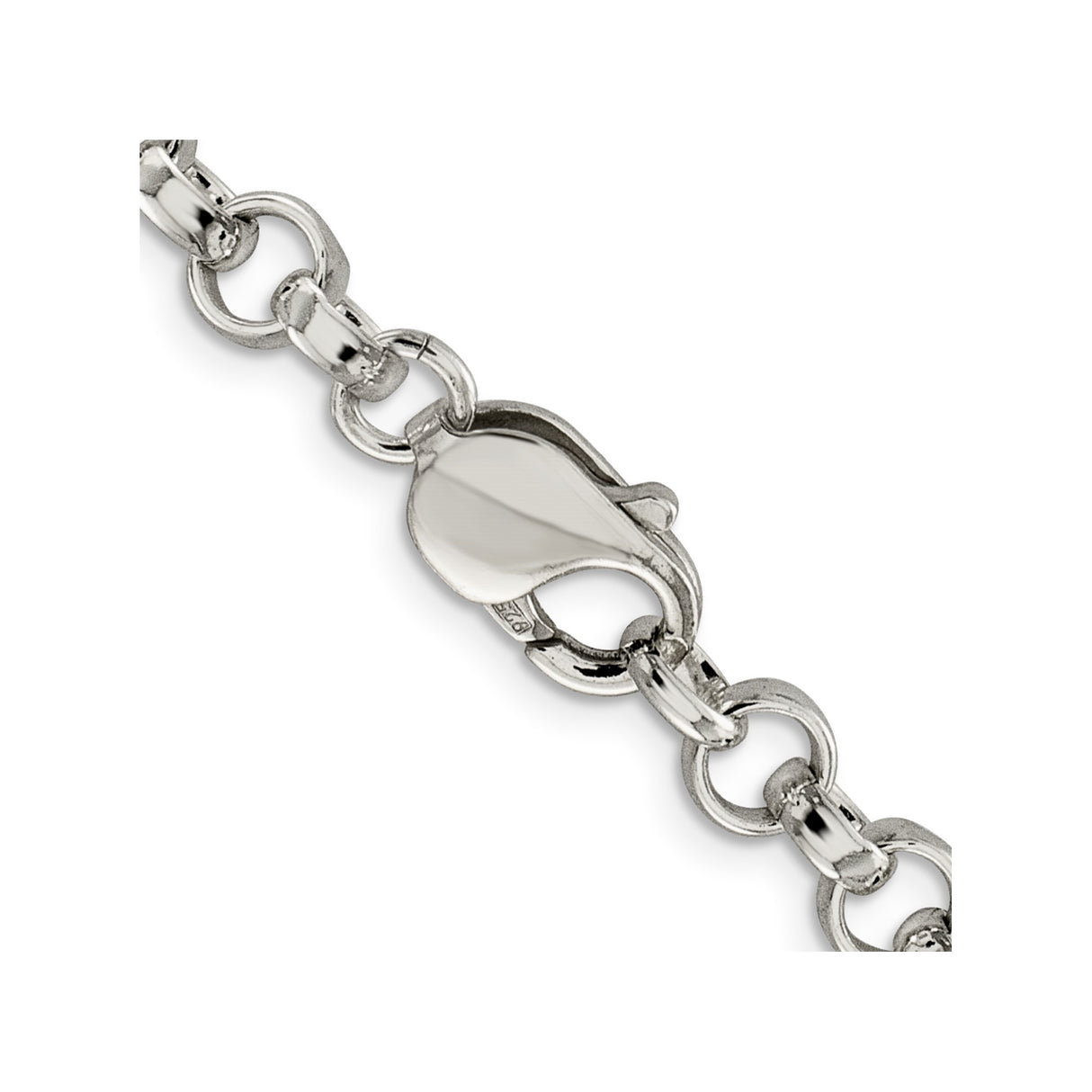 925 White Gold 6.75 mm Polished Chain Necklace, Solid alternate angle