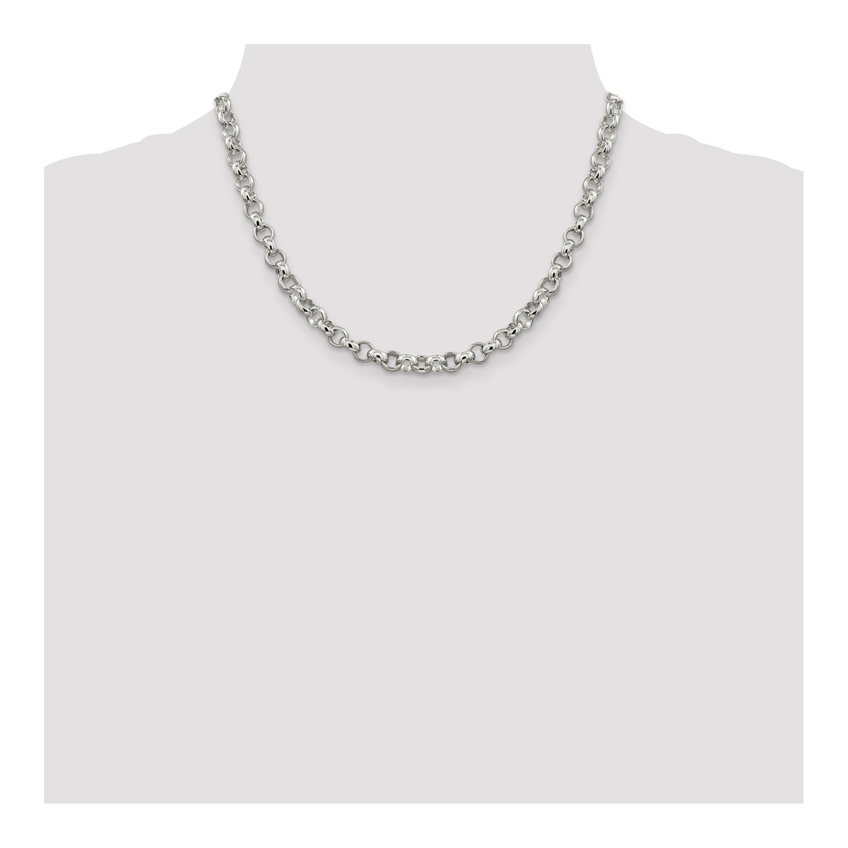925 White Gold 6.75 mm Polished Chain Necklace, Solid detail view