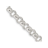 925 White Gold 6.75 mm Polished Chain Necklace, Solid detail view