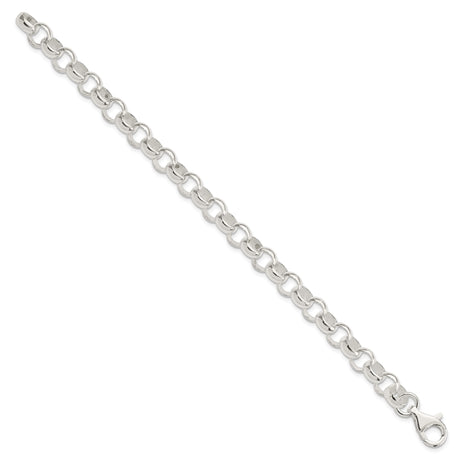925 White Gold 8 mm Polished Chain Bracelet, Solid