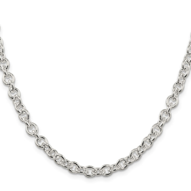 925 White Gold 6.1 mm Polished Chain Necklace, Solid