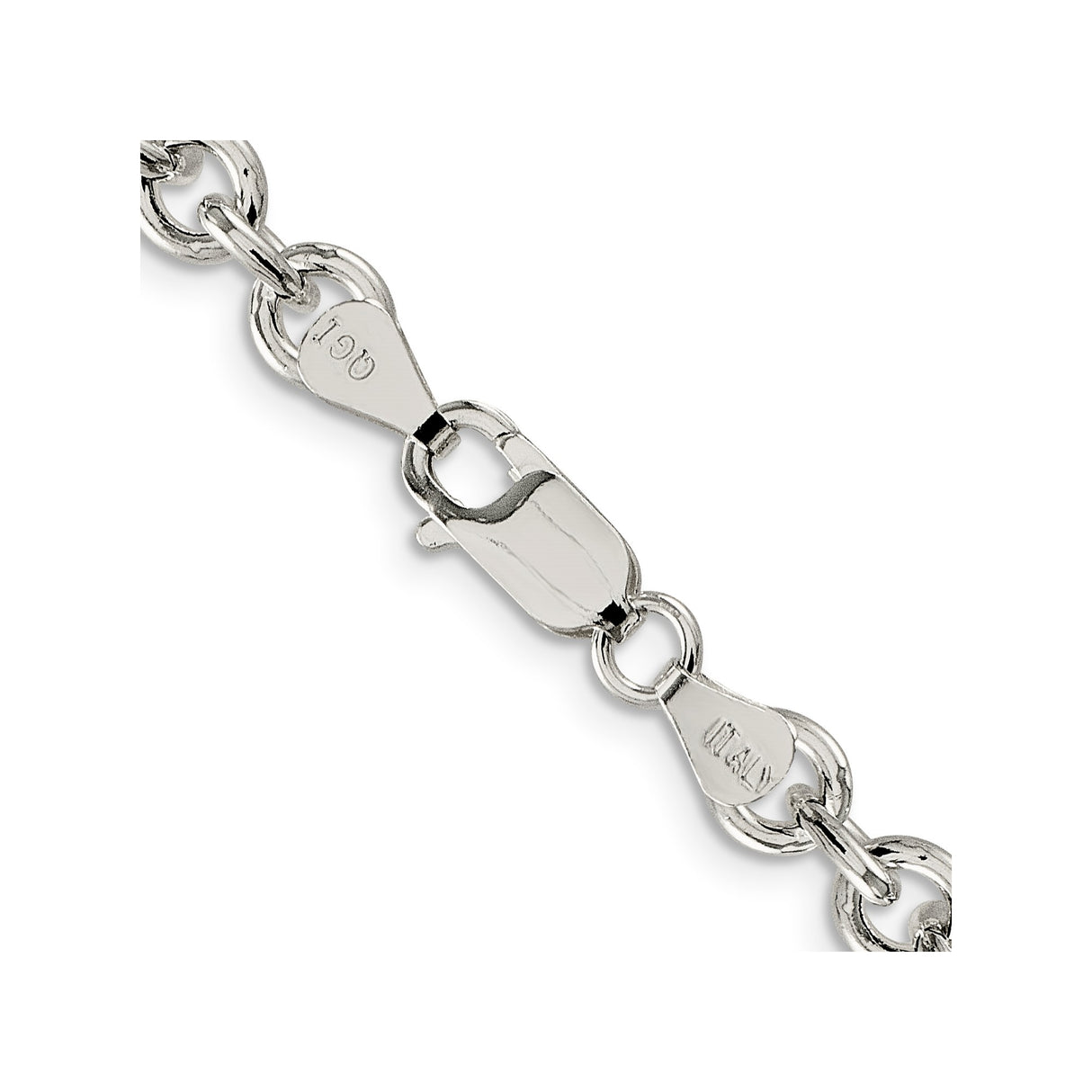 925 White Gold 6.1 mm Polished Chain Necklace, Solid alternate angle