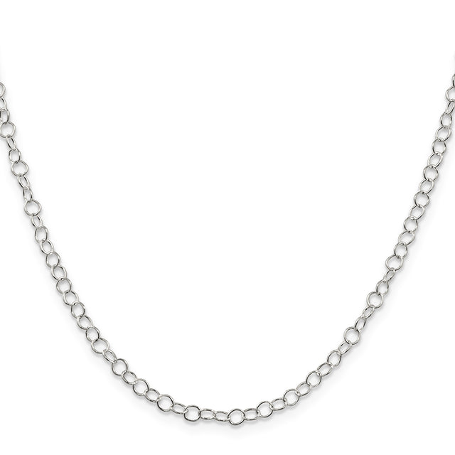 925 White Gold 3.5 mm Polished Chain Necklace, Solid