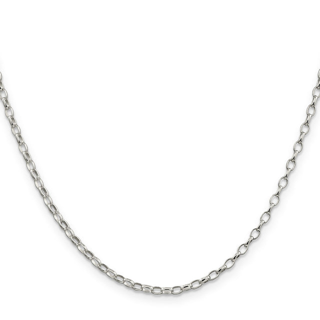 925 White Gold 2.5 mm Polished Chain Necklace, Solid