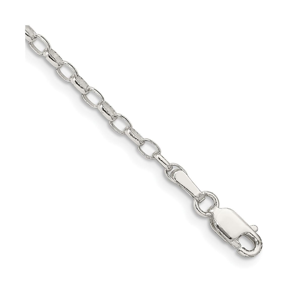 925 White Gold 2.5 mm Polished Chain Anklet, Solid shown for scale
