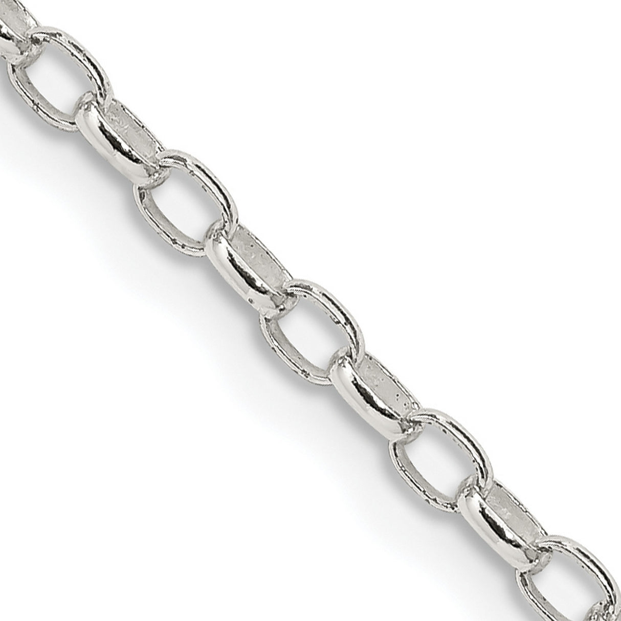 925 White Gold 2.5 mm Polished Chain Necklace, Solid detail view