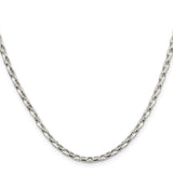 925 White Gold 3.2 mm Polished Chain Necklace, Solid