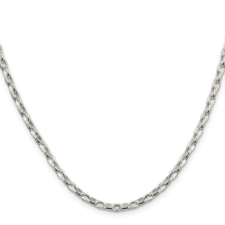 925 White Gold 3.2 mm Polished Chain Necklace, Solid