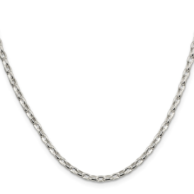 925 White Gold 3.2 mm Polished Chain Necklace, Solid
