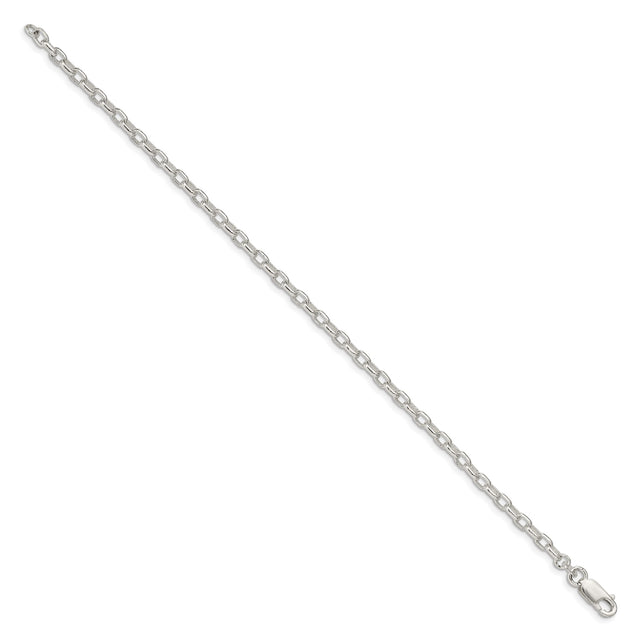 925 White Gold 3.2 mm Polished Chain Bracelet, Solid