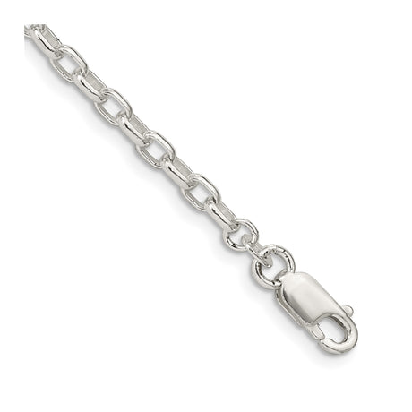 925 White Gold 3.2 mm Polished Chain Bracelet, Solid shown for scale