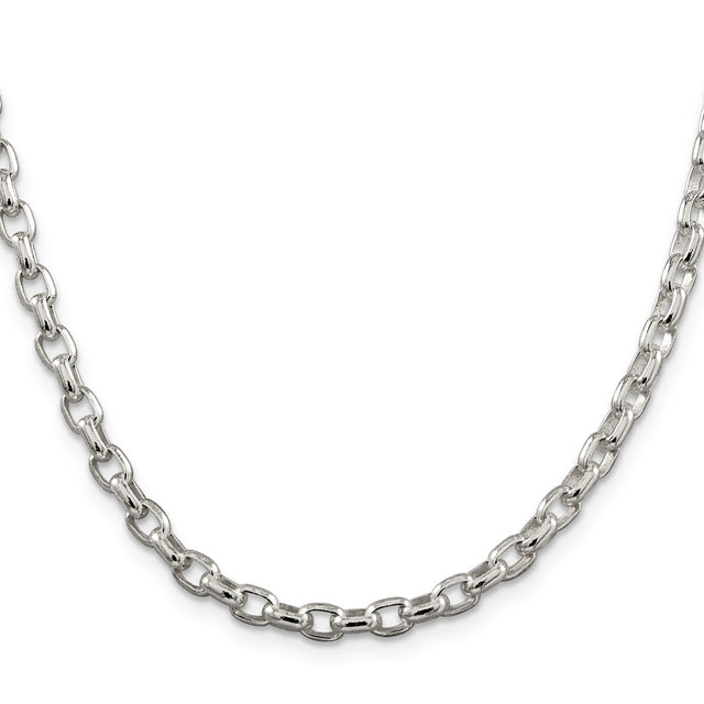 925 White Gold 4.4 mm Polished Chain Necklace, Solid