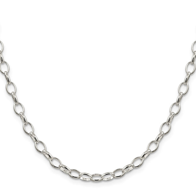 925 White Gold 5 mm Polished Chain Necklace, Solid