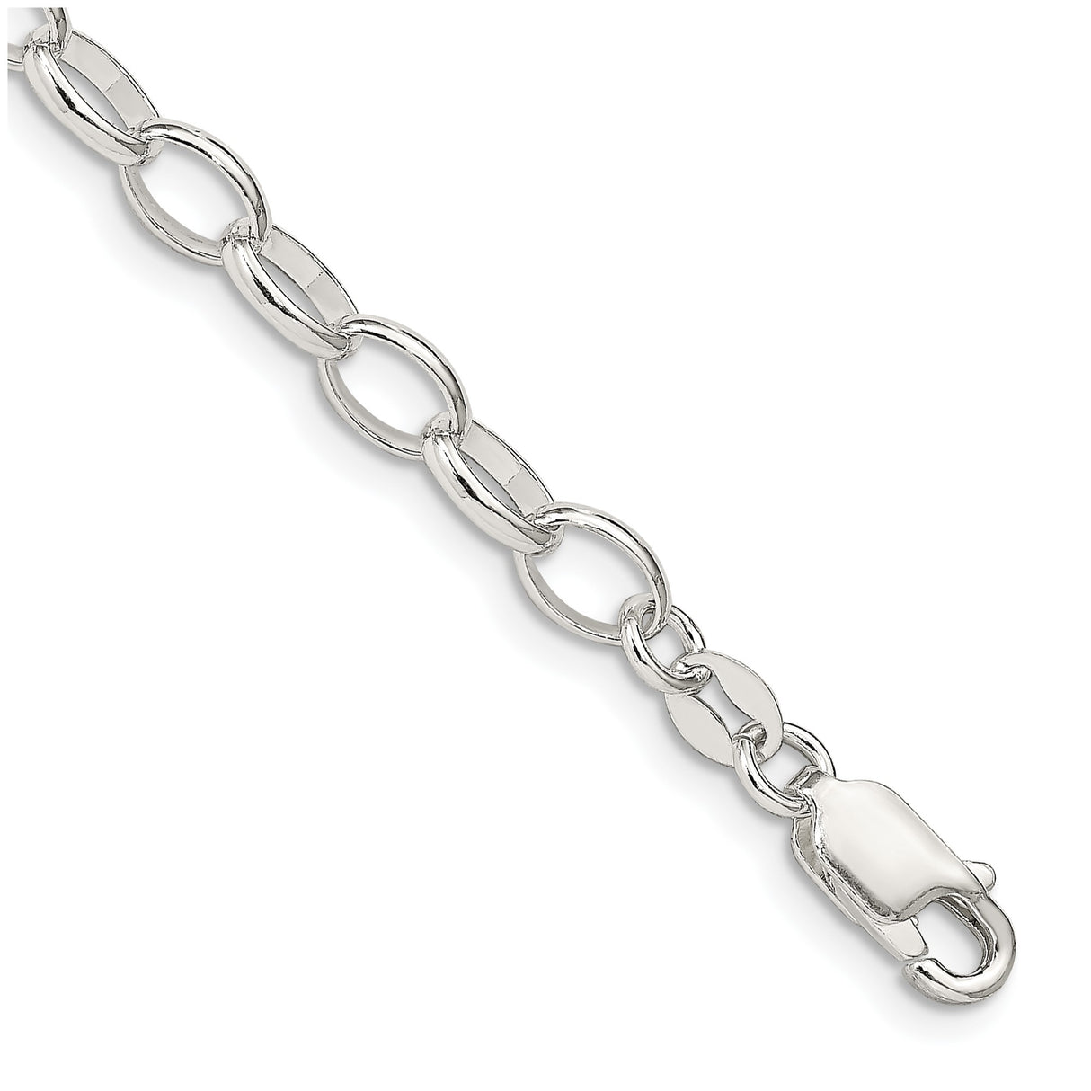 925 White Gold 5 mm Polished Chain Bracelet, Solid shown for scale