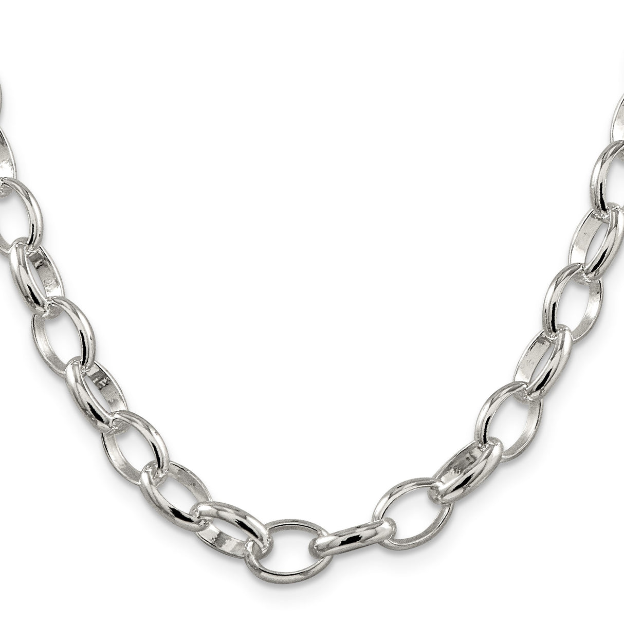 925 White Gold 8 mm Polished Chain Necklace, Solid