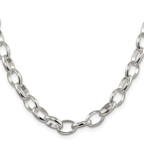 925 White Gold 8 mm Polished Chain Necklace, Solid