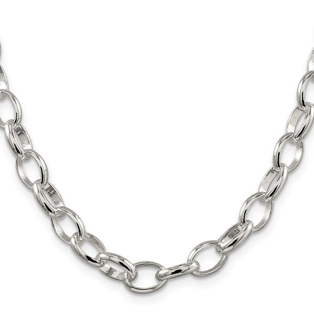 925 White Gold 8 mm Polished Chain Necklace, Solid