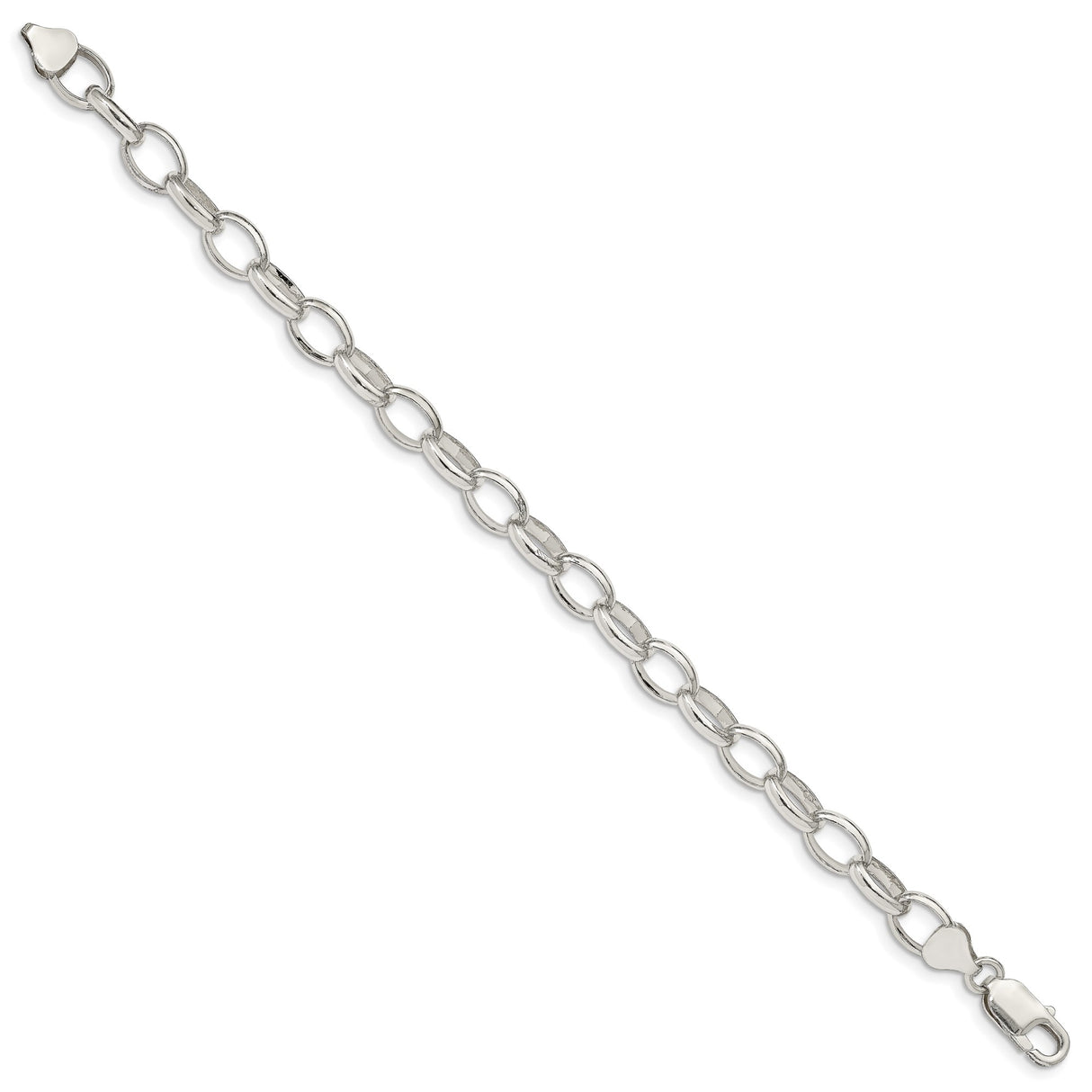 925 White Gold 8 mm Polished Chain Bracelet, Solid