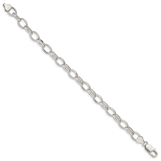 925 White Gold 8 mm Polished Chain Bracelet, Solid