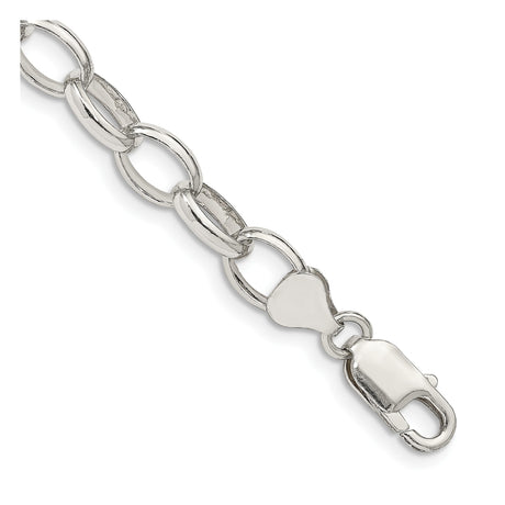 925 White Gold 8 mm Polished Chain Bracelet, Solid shown for scale