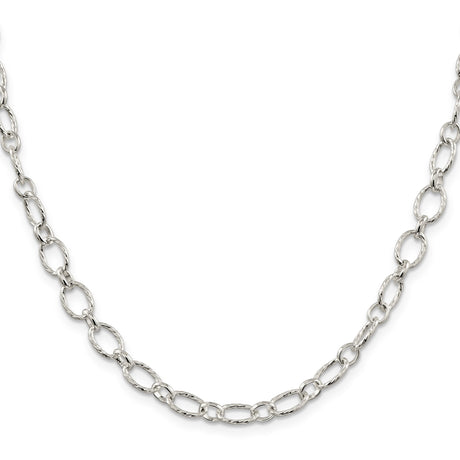 925 White Gold 6.1 mm Polished Chain Necklace, Solid