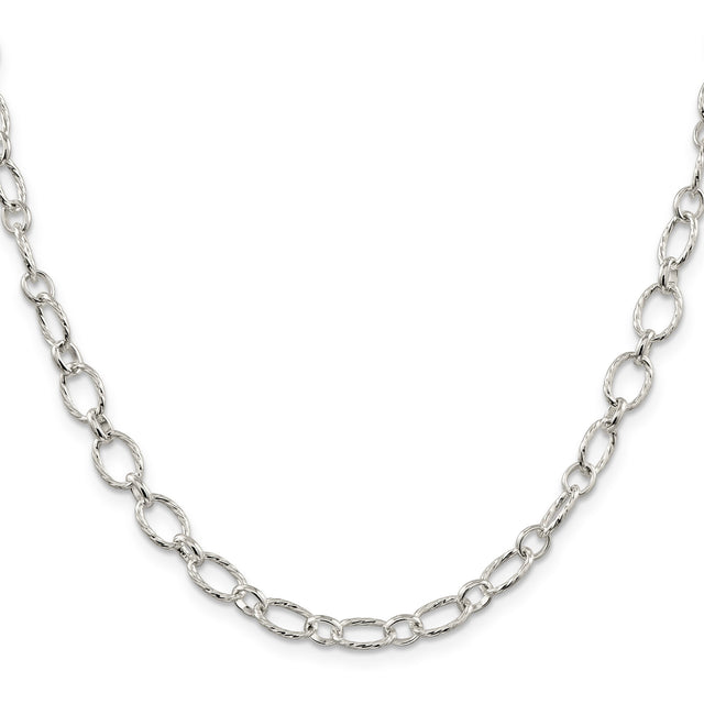 925 White Gold 6.1 mm Polished Chain Necklace, Solid